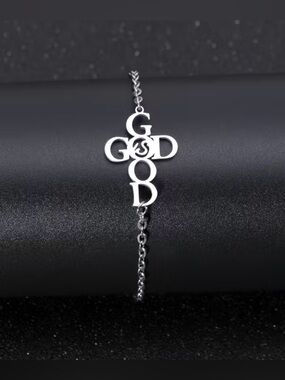 Silver Cross 'GOD is Good’ Letter Bracelet - Silver